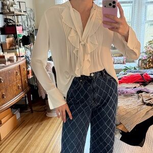 Ann Taylor Cream Ruffle Blouse